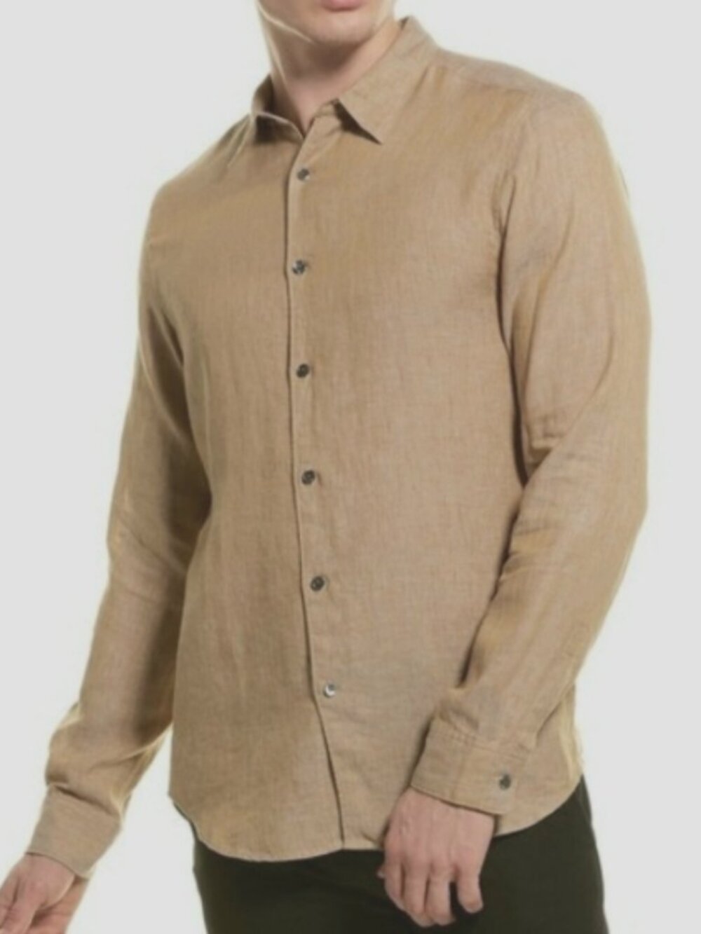 Theory Irving Linen Dress Shirt Tan Minimalist Size Small